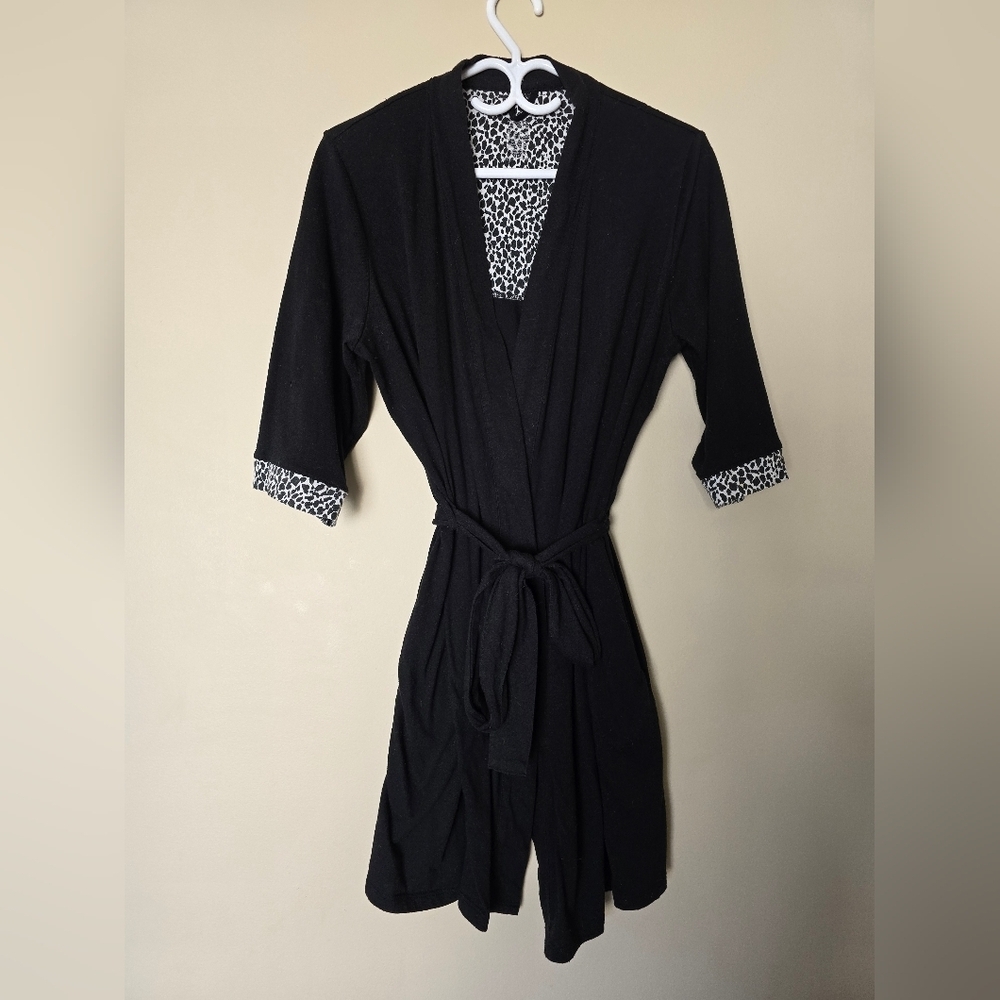 Final Price Drop - George Black Robe with Leopard Print Accents US L